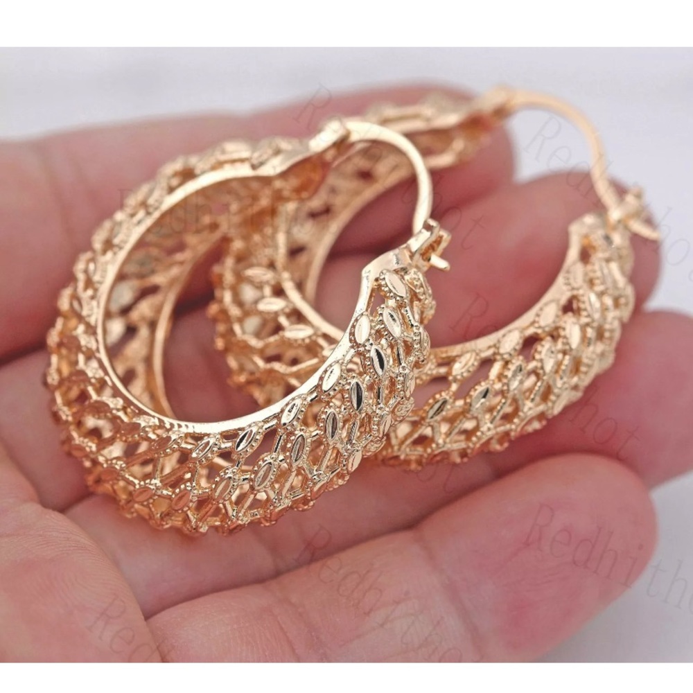 Gold Filled Earrings Hollow Reticulation Dangle - Picture 4 of 5
